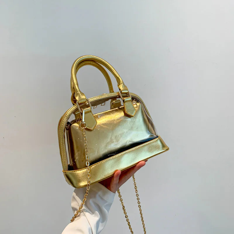 LEFTSIDE 2 Pcs/set Leather Gold Shell Crossbody Bag with Short Handle for Women Small 2023 Trend Chain Handbags Y2k Style