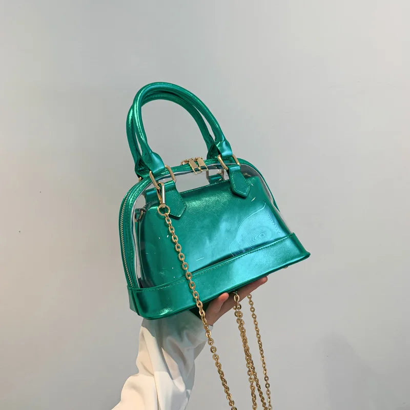 LEFTSIDE 2 Pcs/set Leather Gold Shell Crossbody Bag with Short Handle for Women Small 2023 Trend Chain Handbags Y2k Style