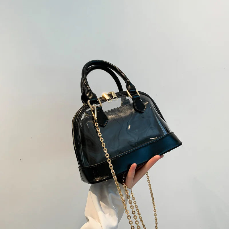 LEFTSIDE 2 Pcs/set Leather Gold Shell Crossbody Bag with Short Handle for Women Small 2023 Trend Chain Handbags Y2k Style